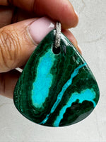 Rock Royalty: Chrysocolla Malachite Pendant with 14K Gold Diamond Bail | Ulka Rocks