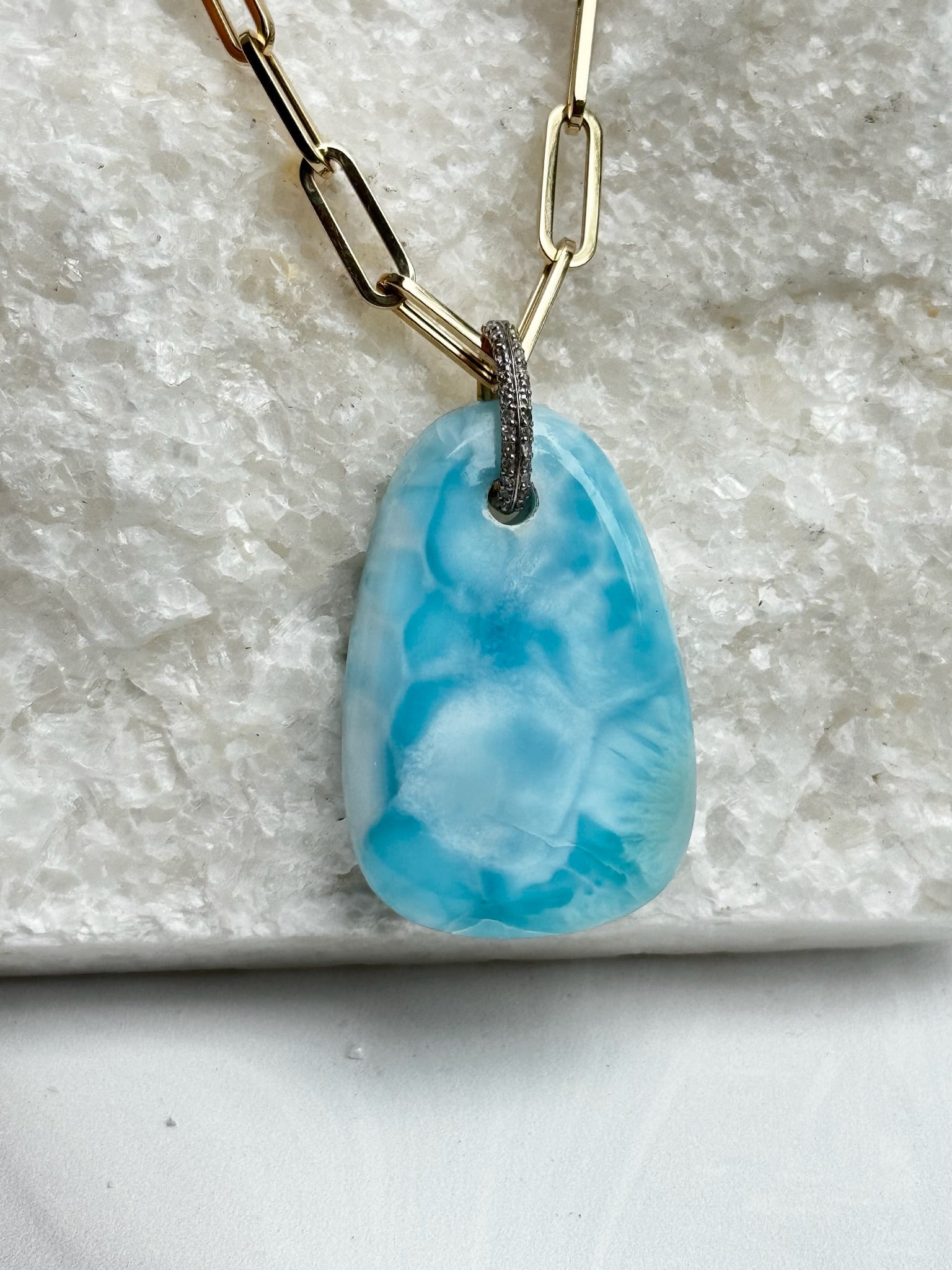 Rock Royalty: Larimar Pendant with 14K Gold Diamond Bail | Ulka Rocks