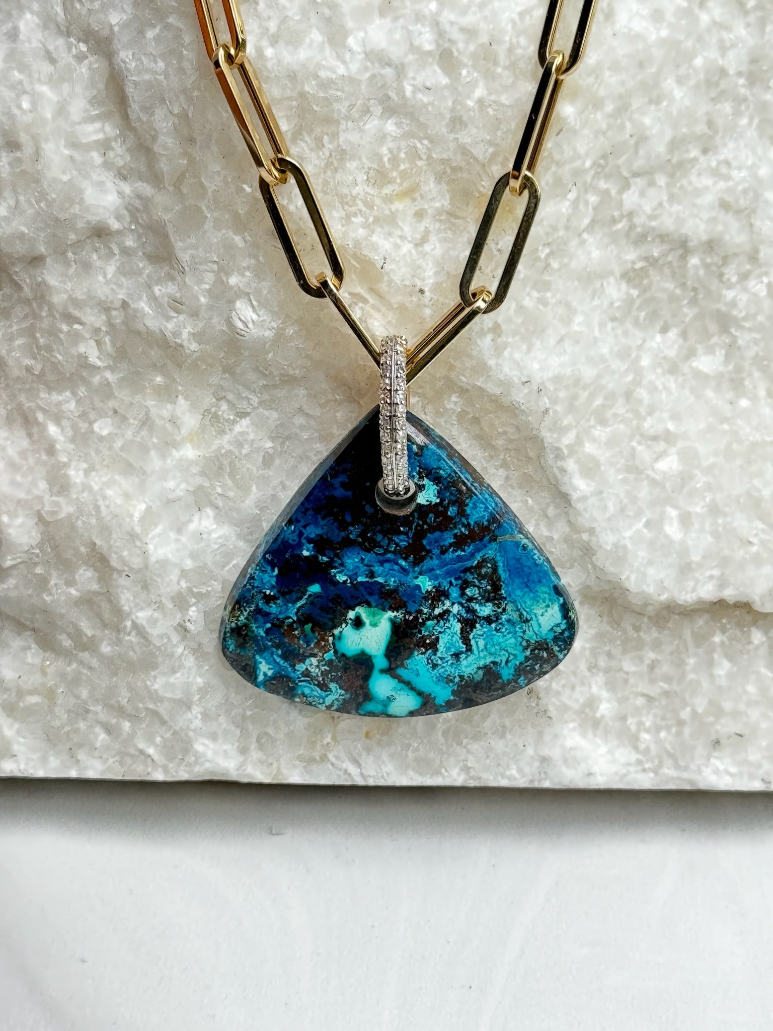 Rock Royalty: Azurite Pendant with 14K Gold Diamond Bail | Ulka Rocks