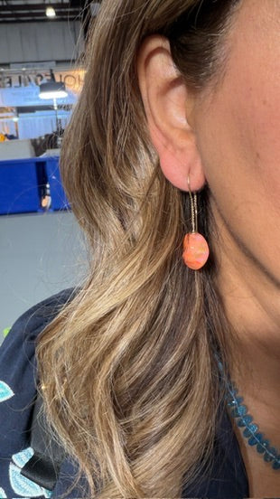 14k Yellow Gold Earrings With Fire Opal