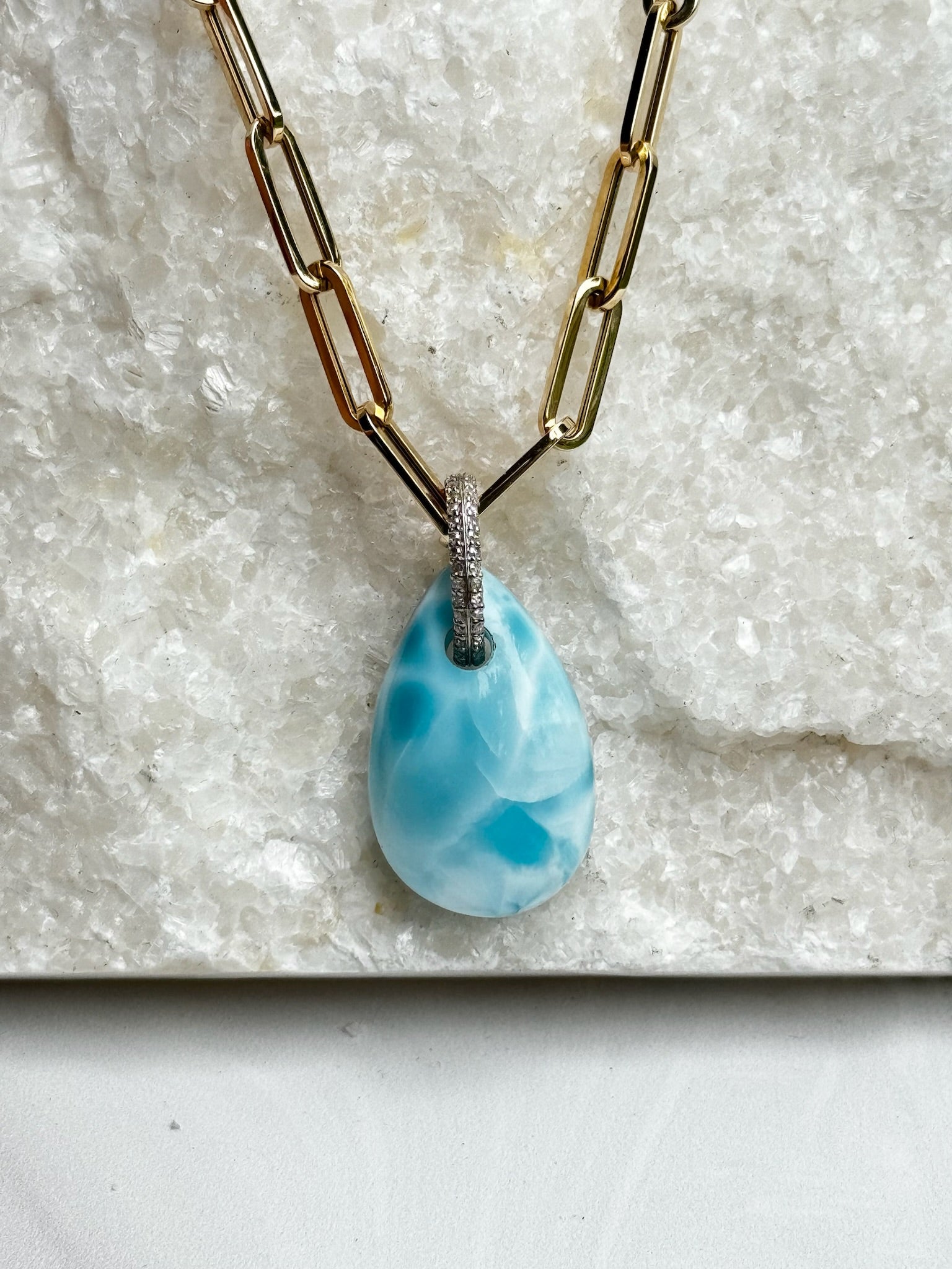 Rock Royalty: Larimar Pendant with 14K Gold Diamond Bail | Ulka Rocks