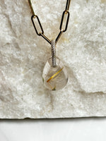 Rock Royalty: Golden Rutile Quartz Pendant with 14K Gold Diamond Bail | Ulka Rocks