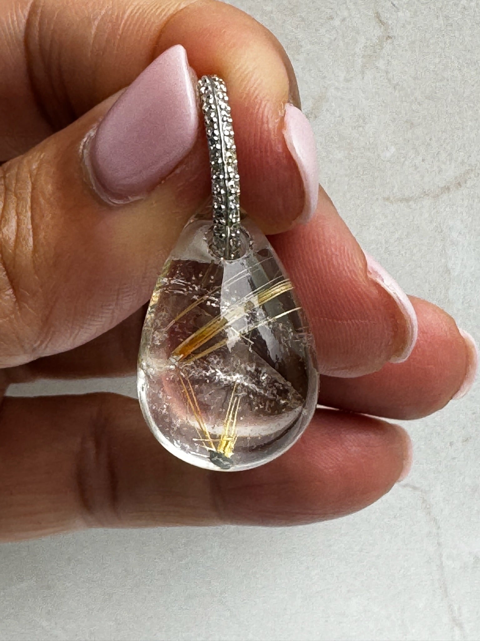 Rock Royalty: Golden Rutile Quartz Pendant with 14K Gold Diamond Bail | Ulka Rocks