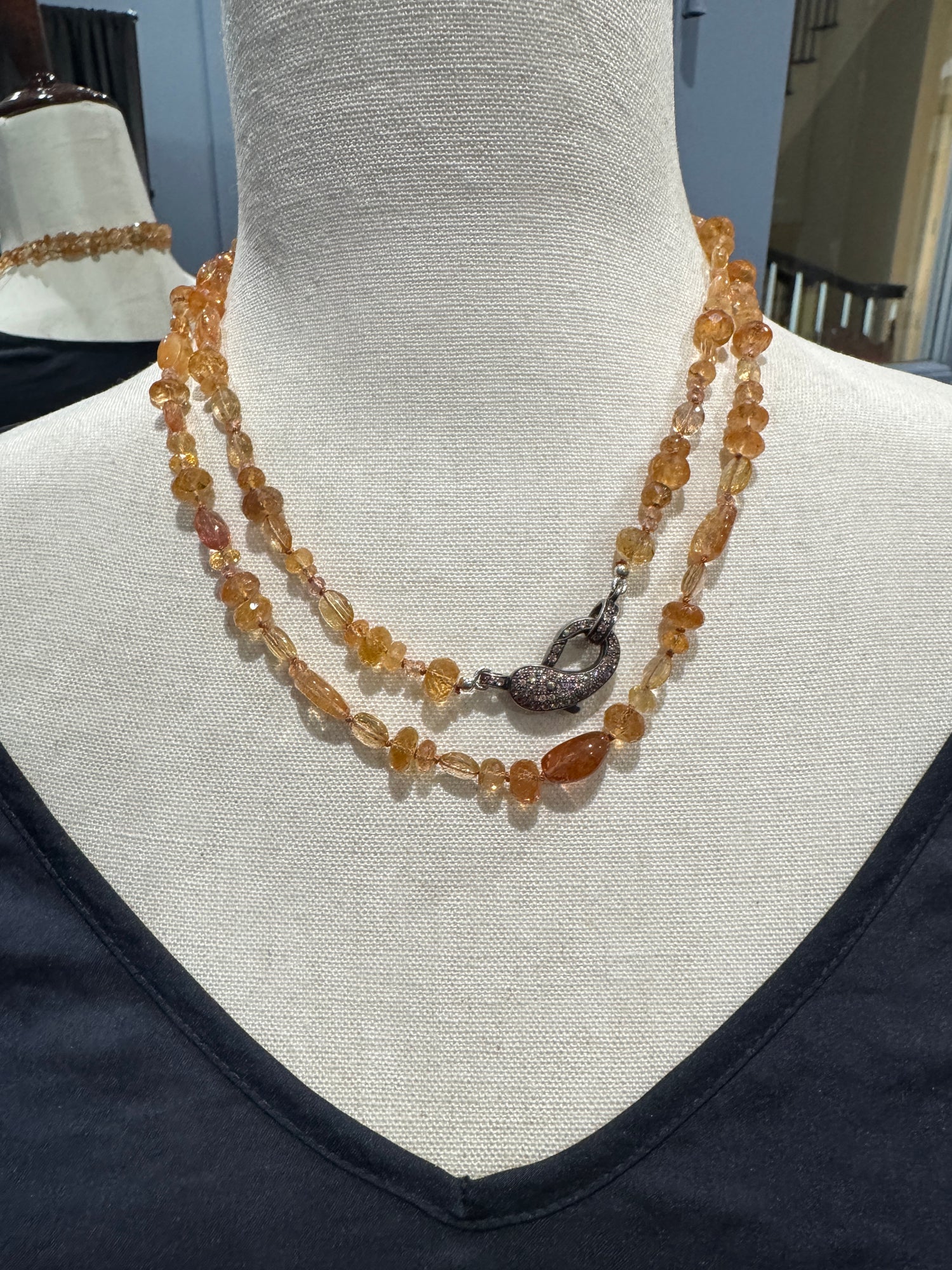 38" Imperial Topaz Necklace with Orange Sapphire Clasp | Ulka Rocks