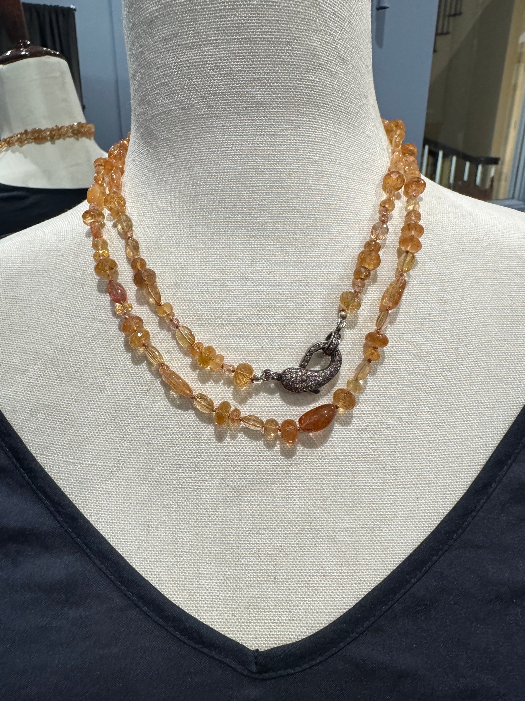 38" Imperial Topaz Necklace with Orange Sapphire Clasp | Ulka Rocks