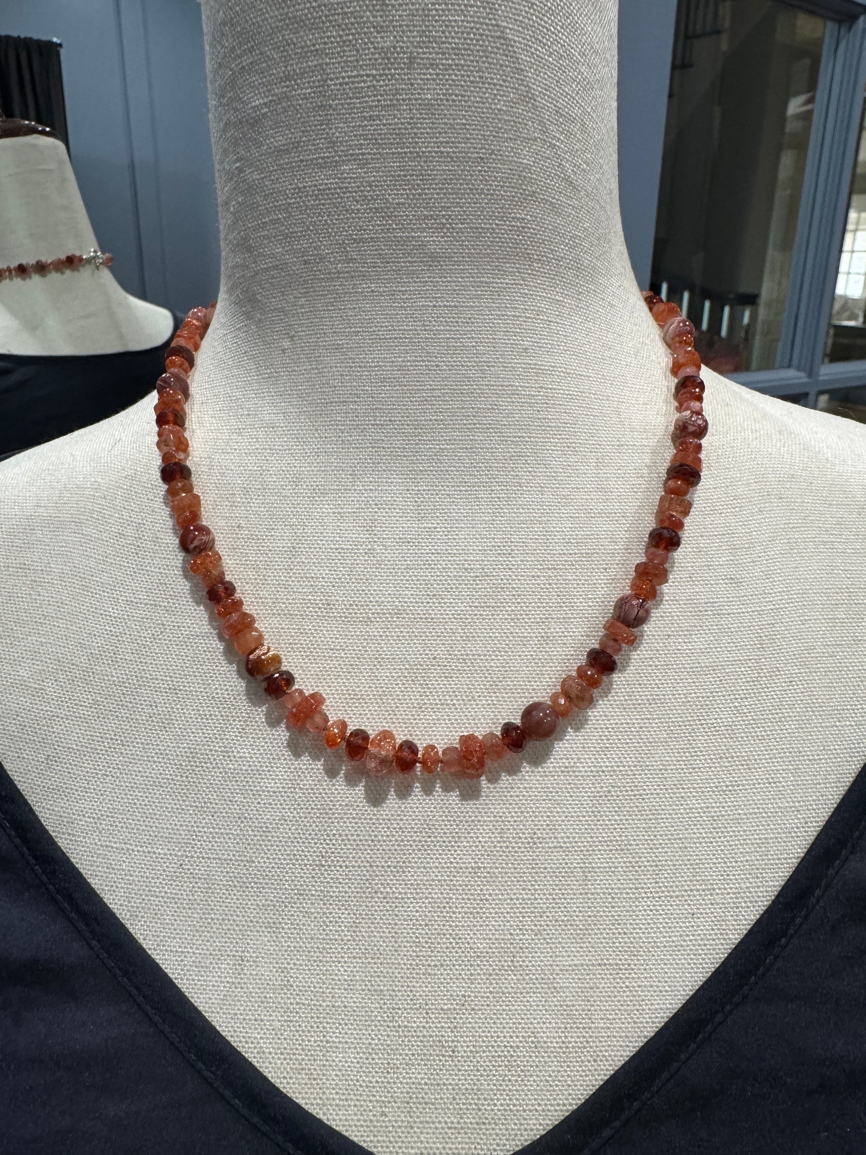 18" Sunstone, Fire Opal & Orange Garnet Necklace | Ulka Rocks