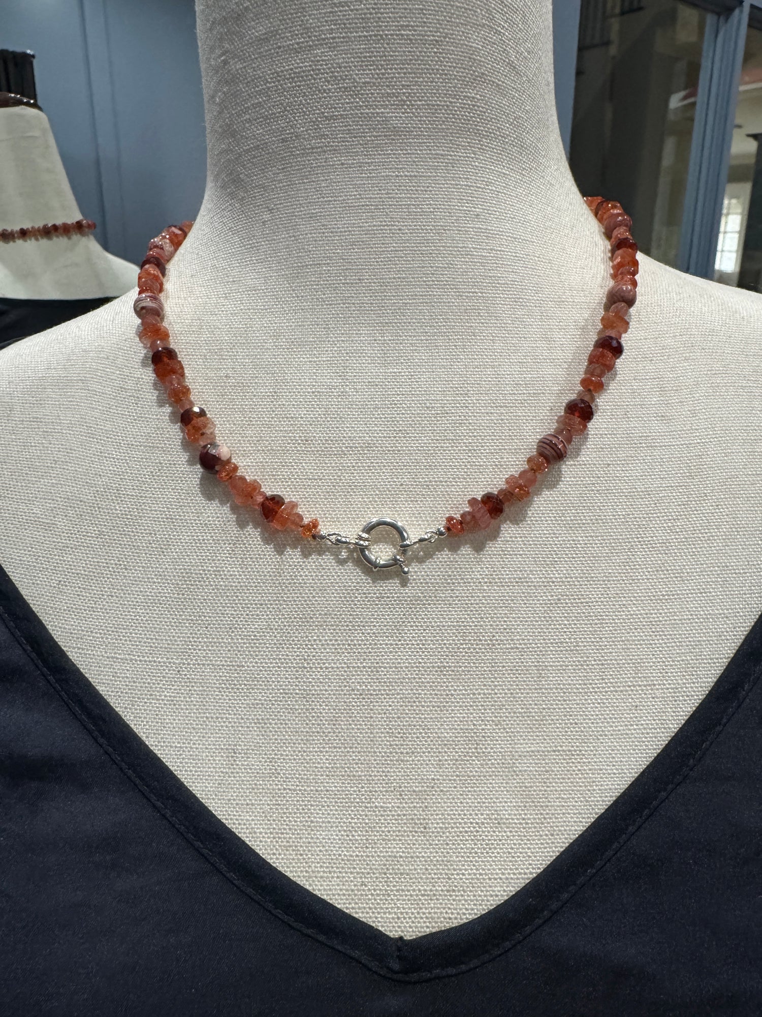 18" Sunstone, Fire Opal & Orange Garnet Necklace | Ulka Rocks