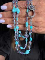 36" Turquoise & Purple Amethyst Necklace | Ulka Rocks