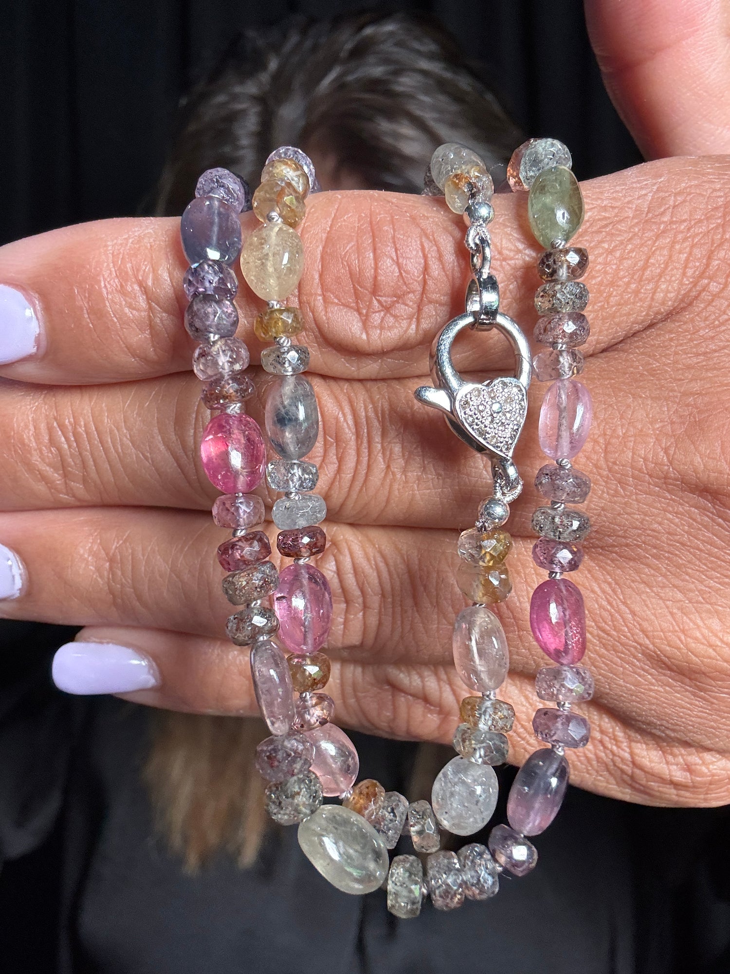 21" Soft Tourmaline & Purple Sapphire Necklace | Ulka Rocks