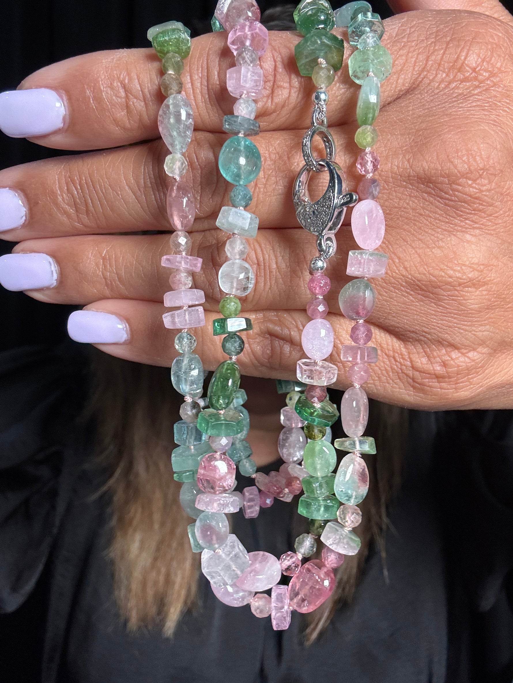 36" Soft Afghan Pink Tourmaline Necklace | Ulka Rocks