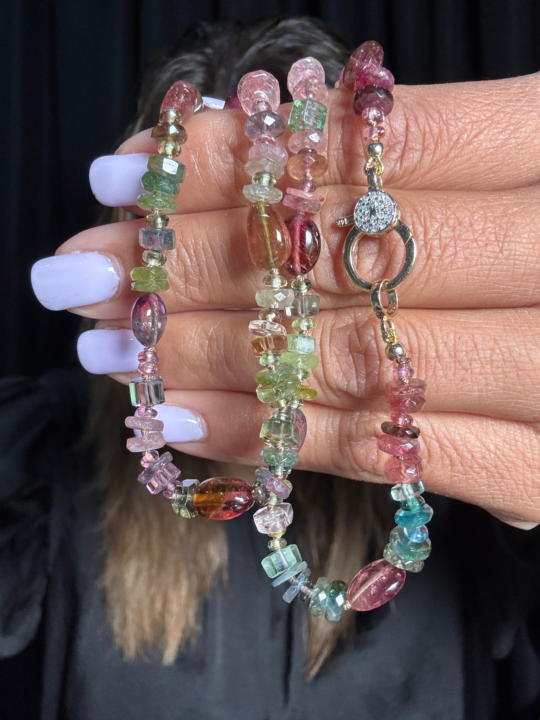 18" Mixed Tourmaline Necklace - 14K Diamond Clasp | Ulka Rocks