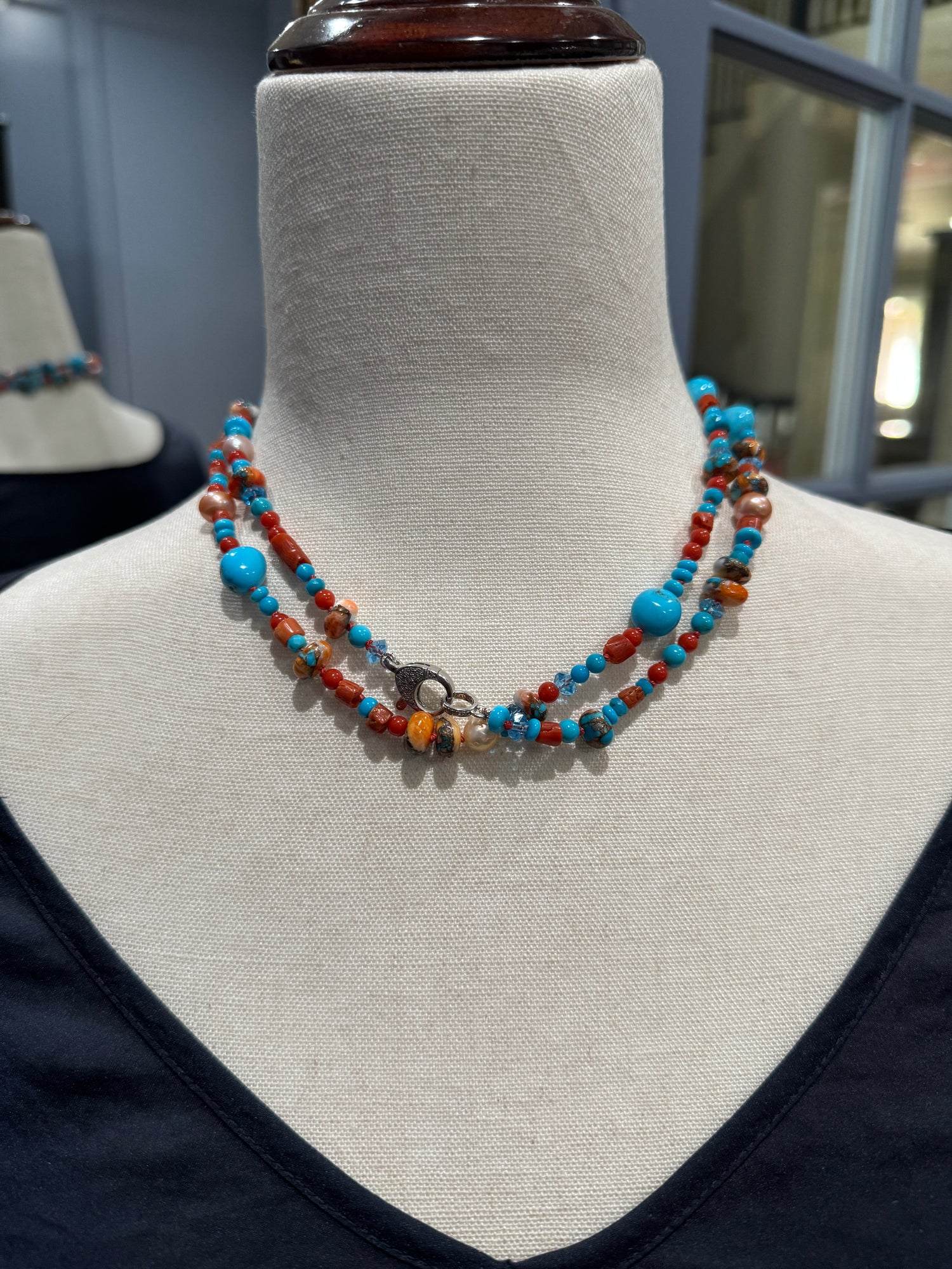 35" Turquoise, Spiny Oyster & Coral Necklace | Ulka Rocks