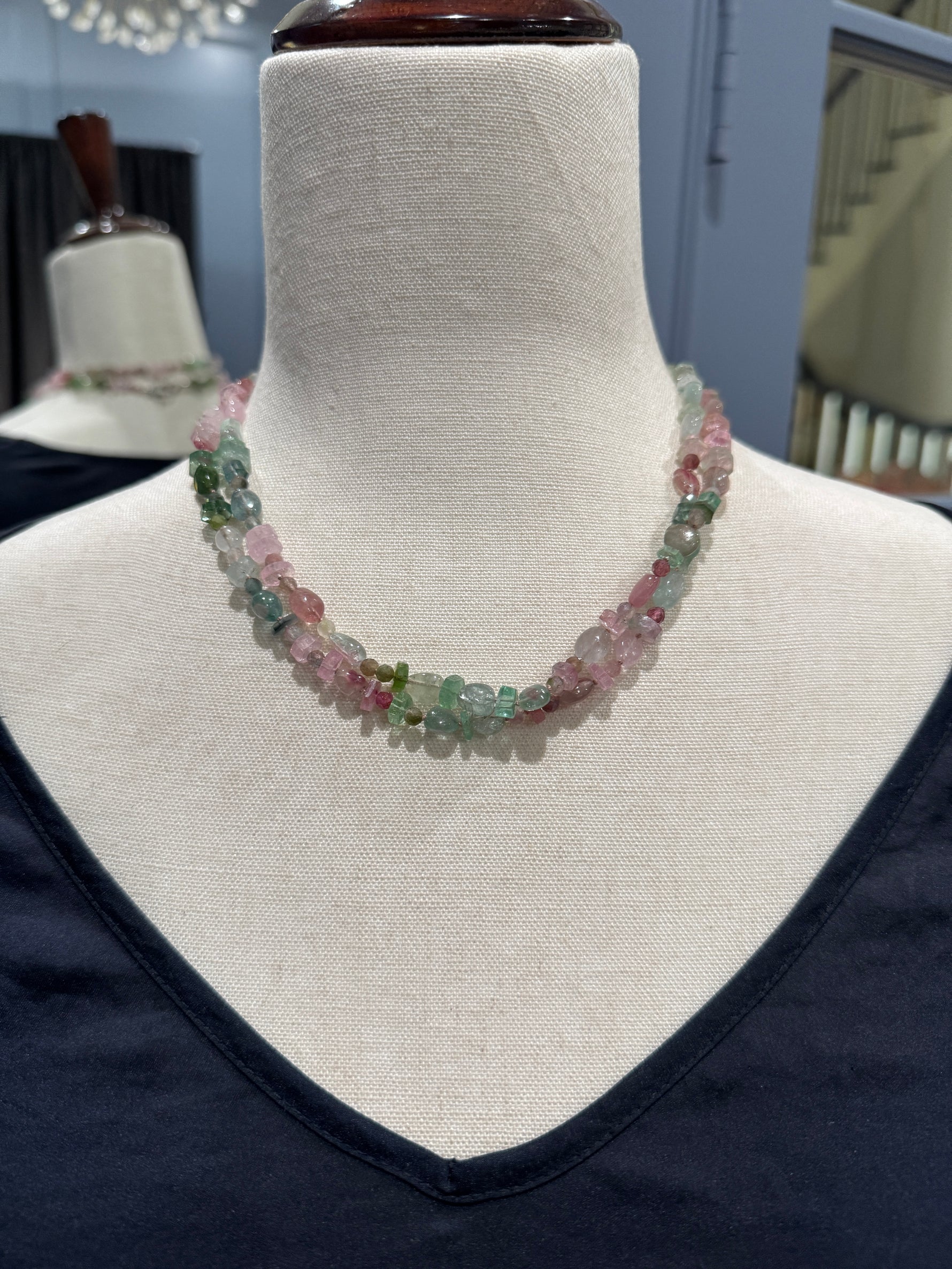 36" Soft Afghan Pink Tourmaline Necklace | Ulka Rocks