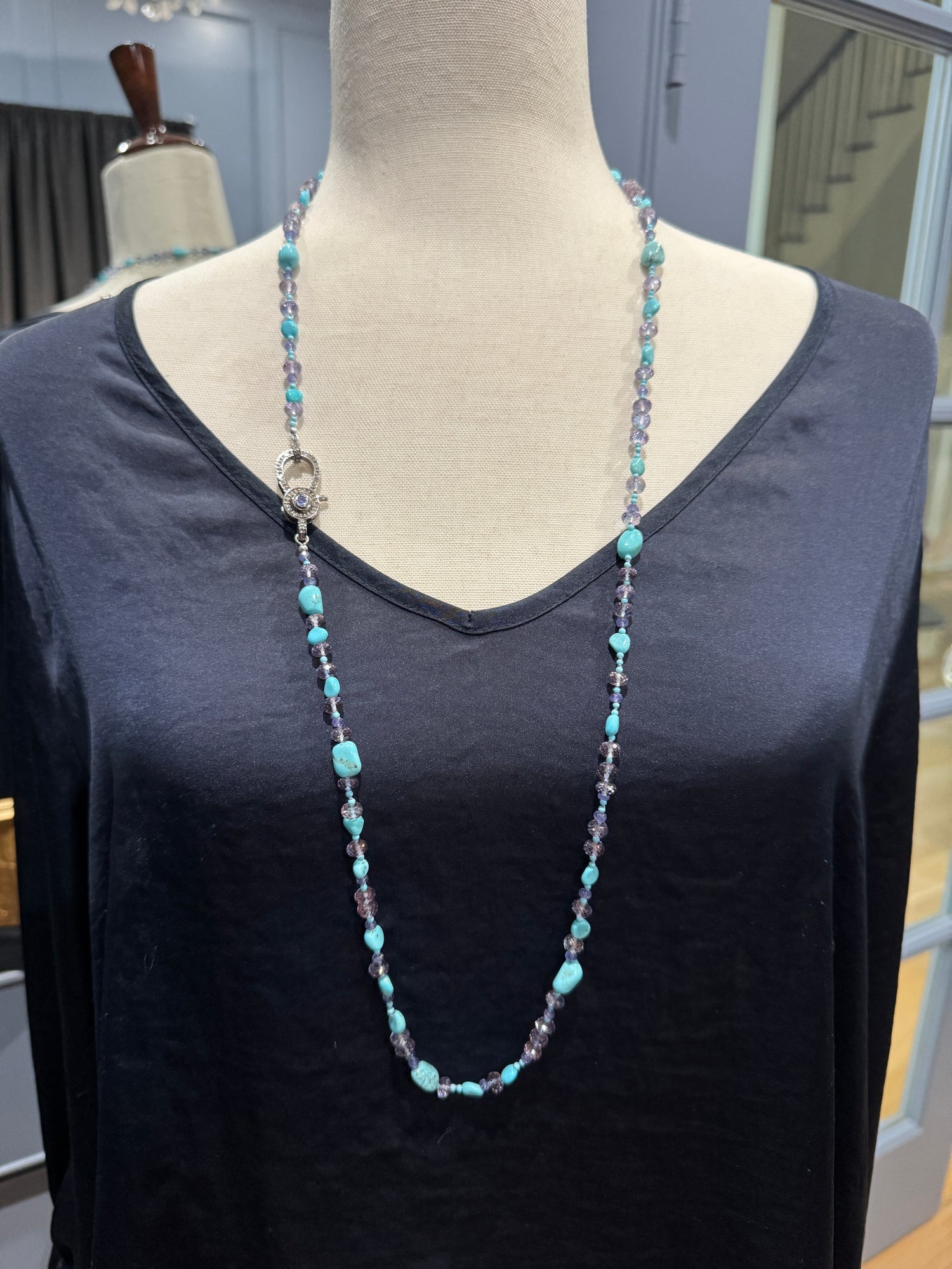 36" Turquoise & Purple Amethyst Necklace | Ulka Rocks