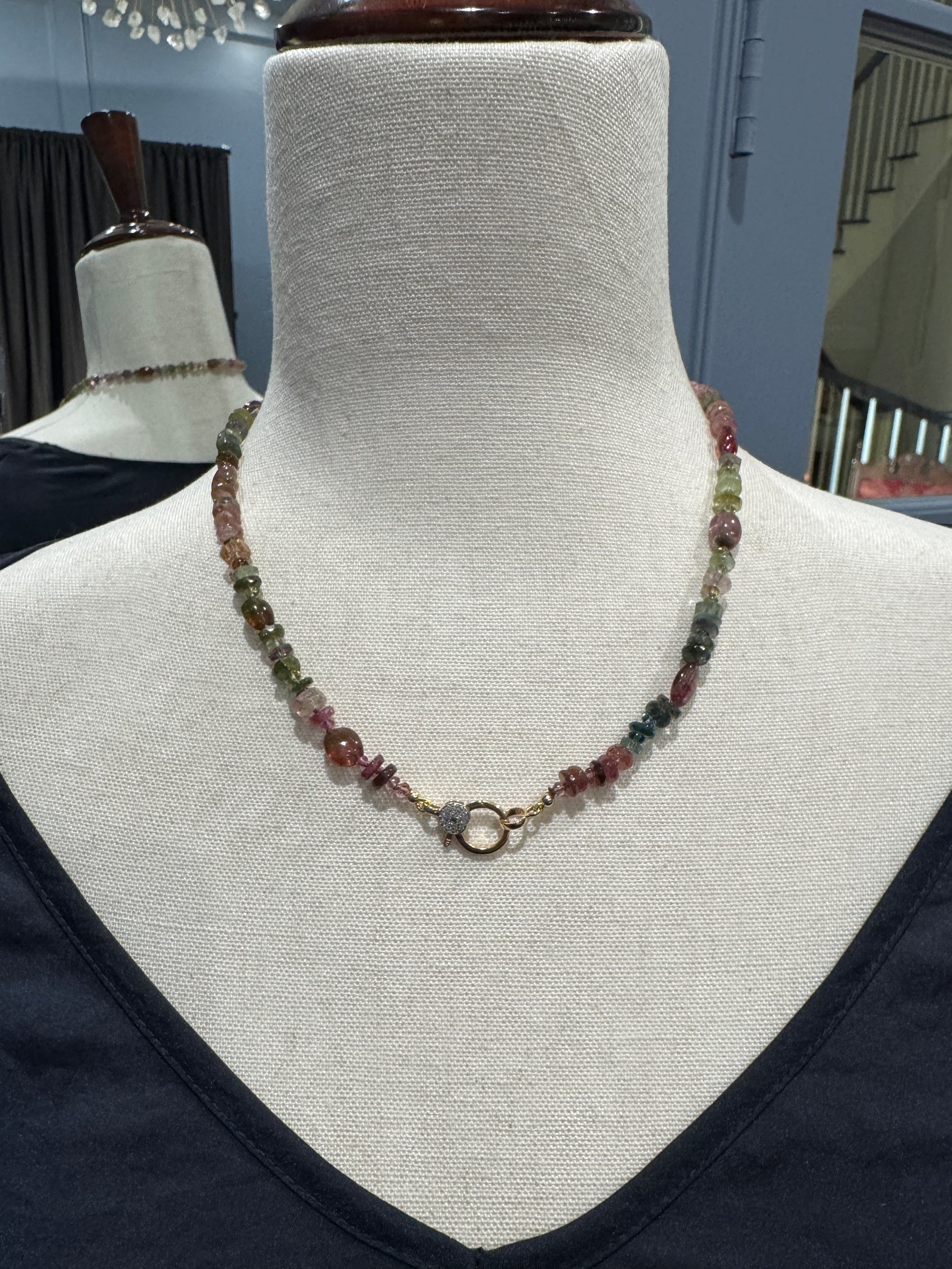 18" Mixed Tourmaline Necklace - 14K Diamond Clasp | Ulka Rocks