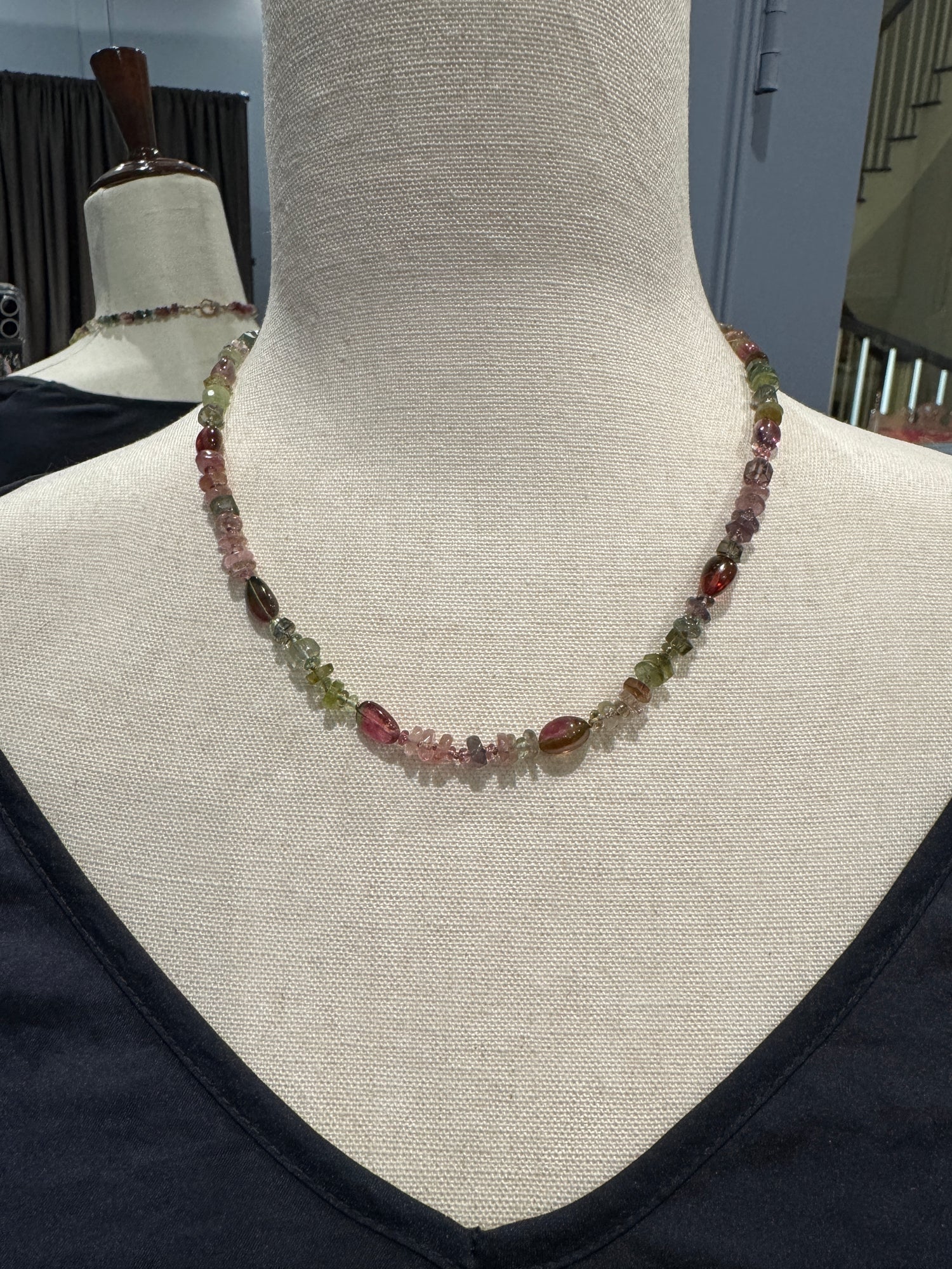 18" Mixed Tourmaline Necklace - 14K Diamond Clasp | Ulka Rocks