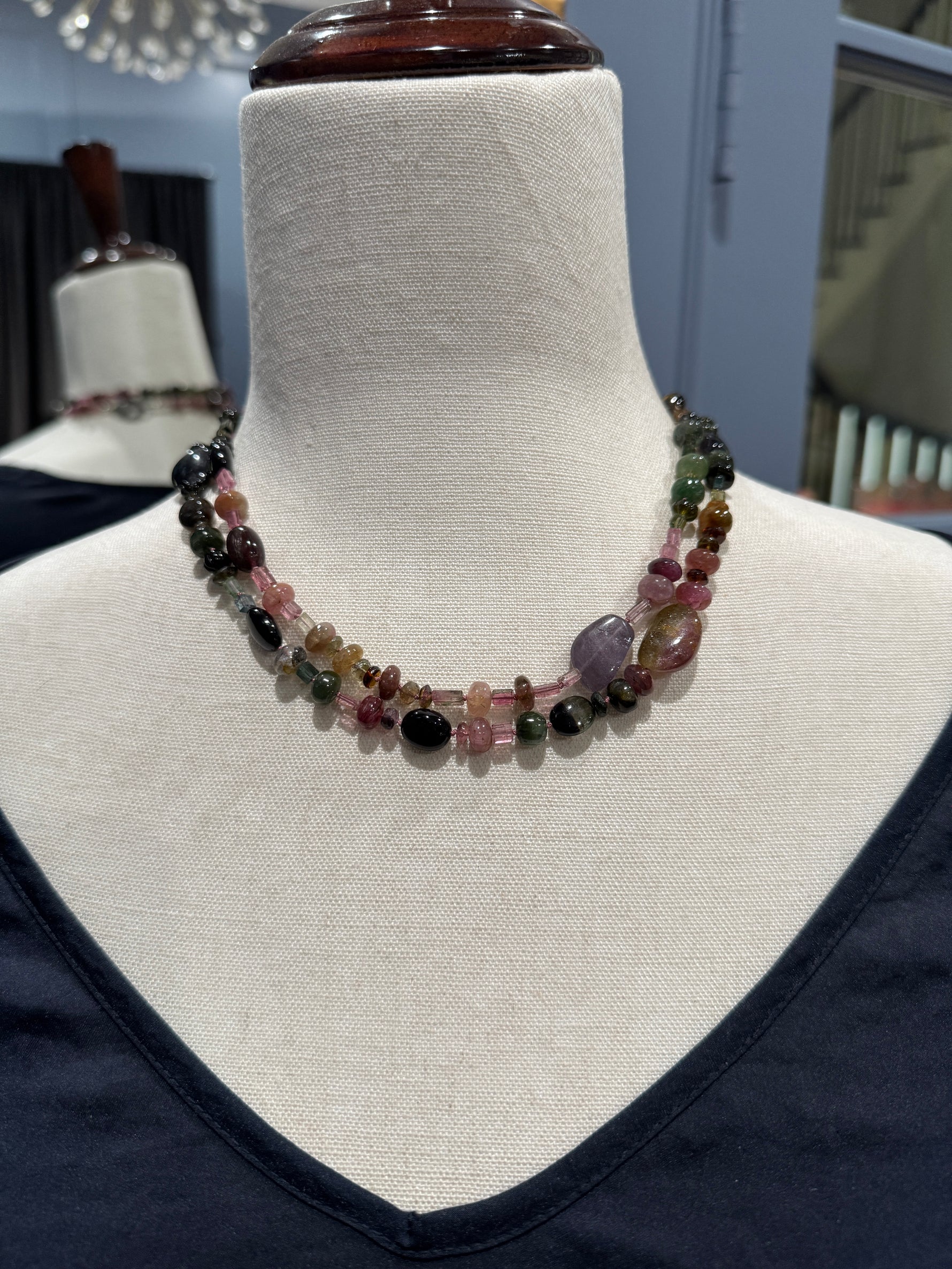 36" Multicolor Rainbow Tourmaline Necklace | Ulka Rocks