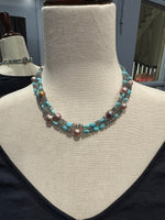 34" Gray Labradorite Turquoise Pearl Necklace | Ulka Rocks