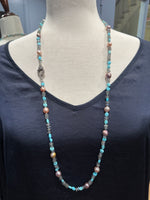 34" Gray Labradorite Turquoise Pearl Necklace | Ulka Rocks