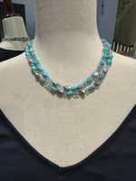 35" Sonoran Turquoise Blue Blue Opal White Keshi Pearl Necklace | Ulka Rocks