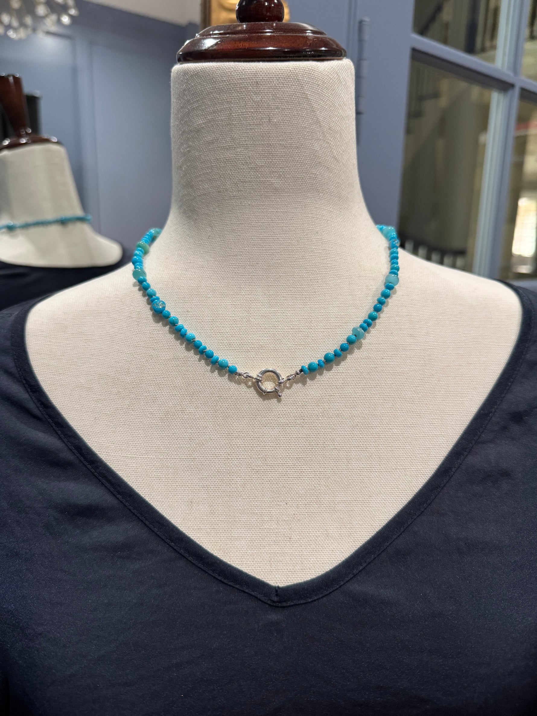 18" Sleeping Beauty & Kingman Blue Turquoise Necklace | Ulka Rocks