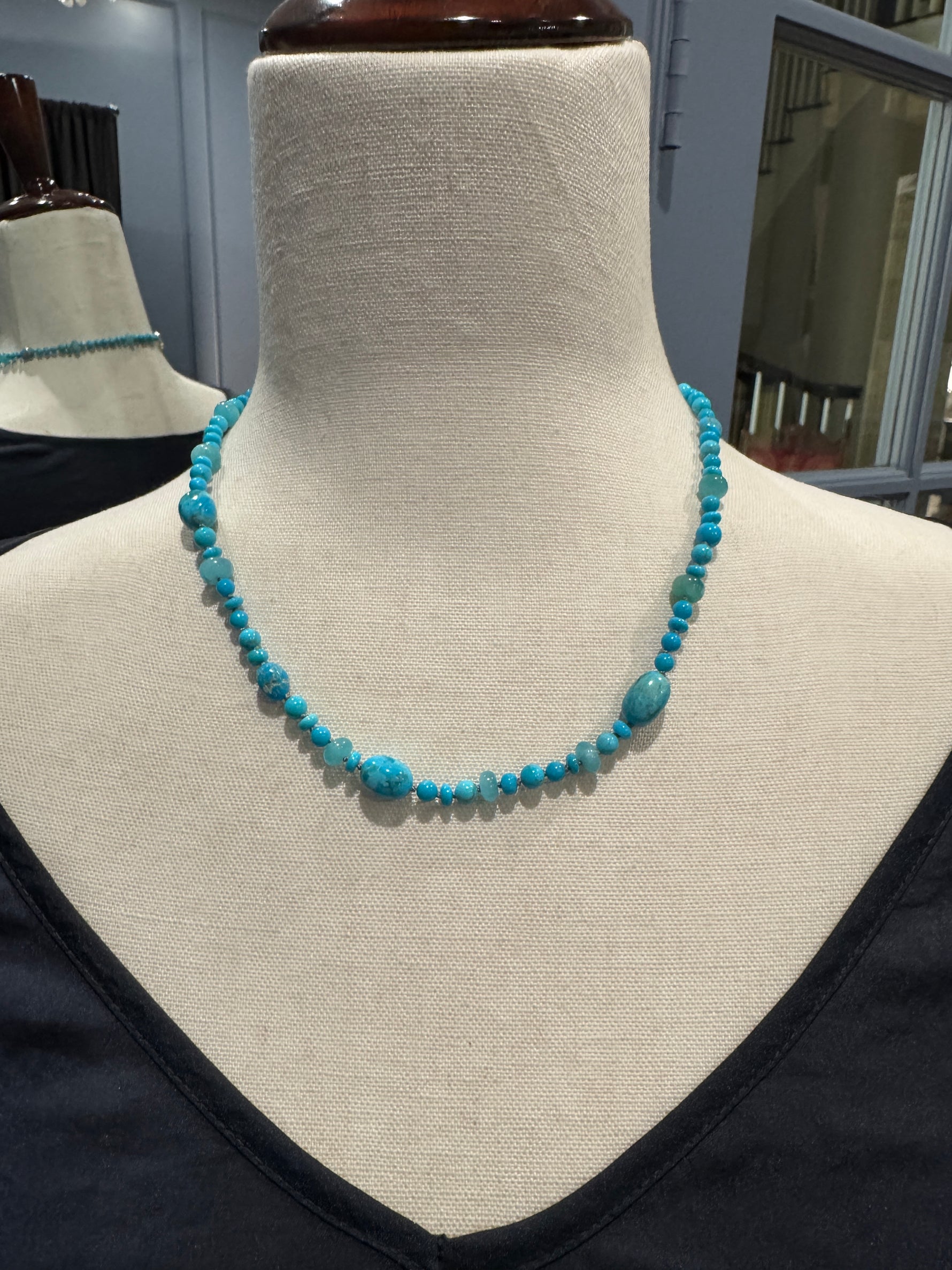 18" Sleeping Beauty & Kingman Blue Turquoise Necklace | Ulka Rocks