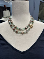 36" Chrysoprase & Champagne Green Pearl Necklace | Ulka Rocks