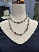 36" Chrysoprase & Champagne Green Pearl Necklace | Ulka Rocks