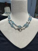 36" Santa Maria Blue Aquamarine & White Keshi Pearl Necklace | Ulka Rocks
