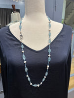 36" Santa Maria Blue Aquamarine & White Keshi Pearl Necklace | Ulka Rocks