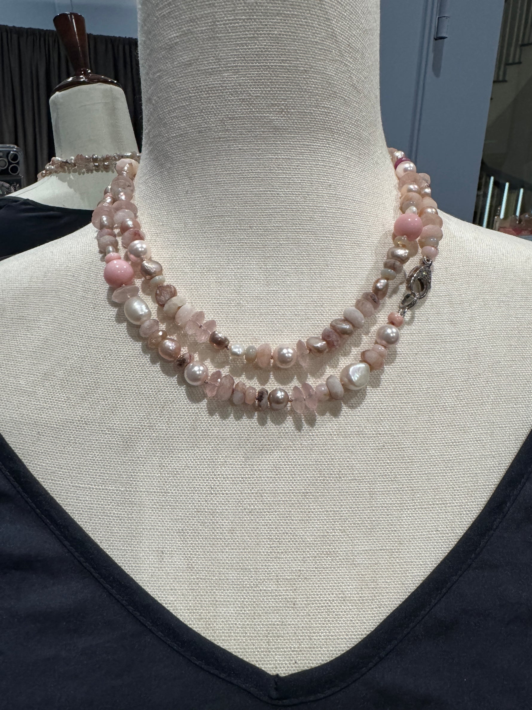 36" Pink Gemstone & Edison Pearl Necklace | Ulka Rocks