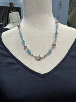 21" Pink Aquamarine & Pink Edison Pearl Necklace | Ulka Rocks