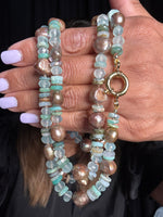 36" Chrysoprase & Champagne Green Pearl Necklace | Ulka Rocks