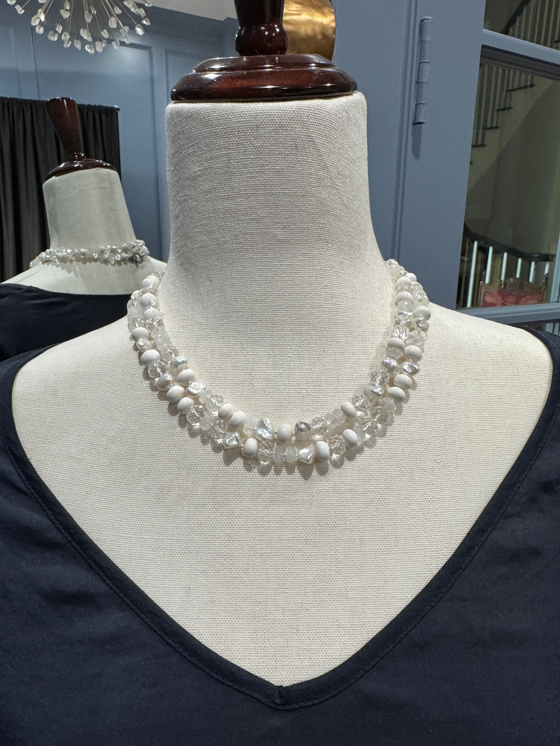 36" Mix of White Gemstone & Pearl Necklace | Ulka Rocks