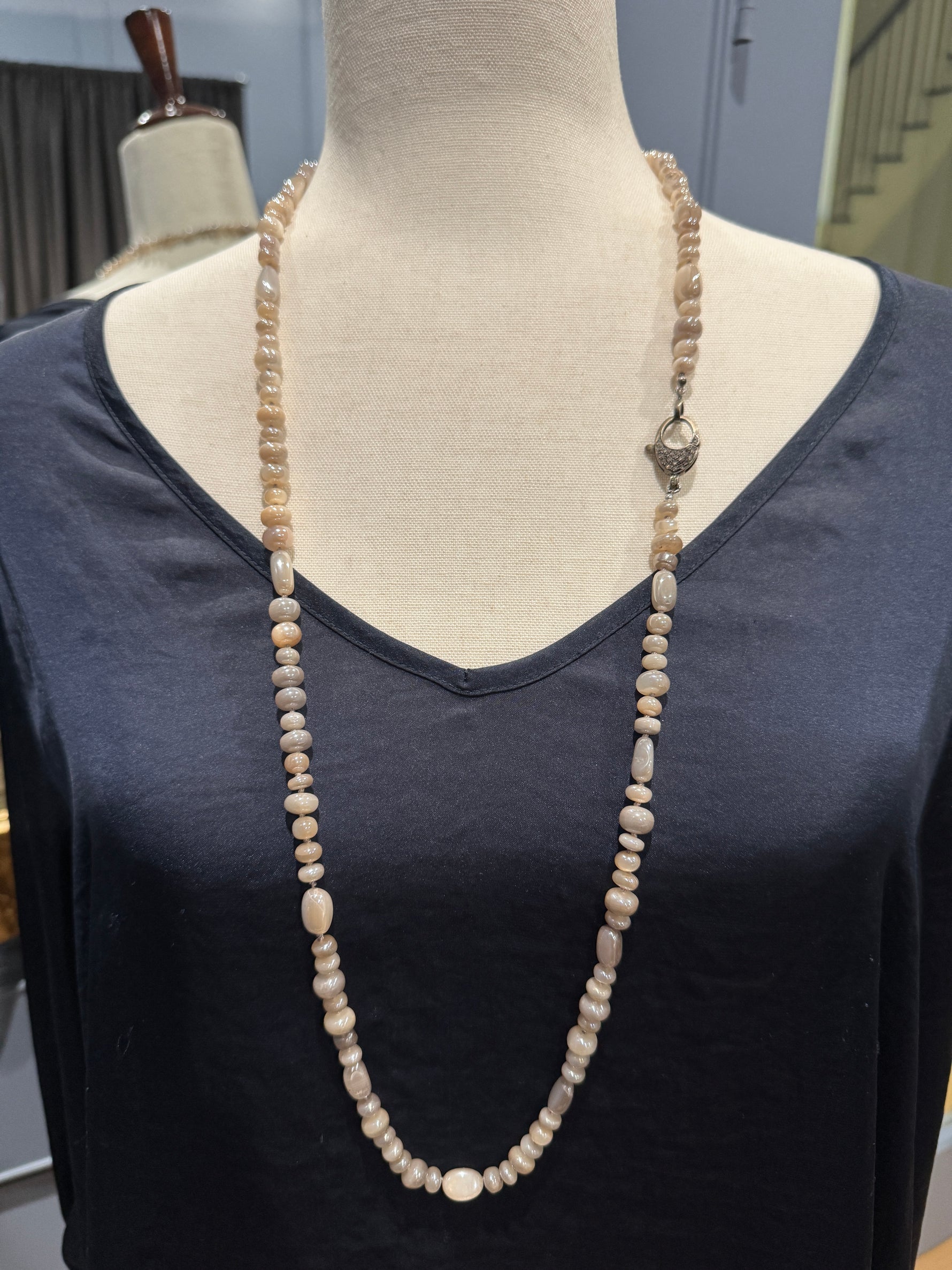 36" Polished Clear Moonstone Necklace | Ulka Rocks