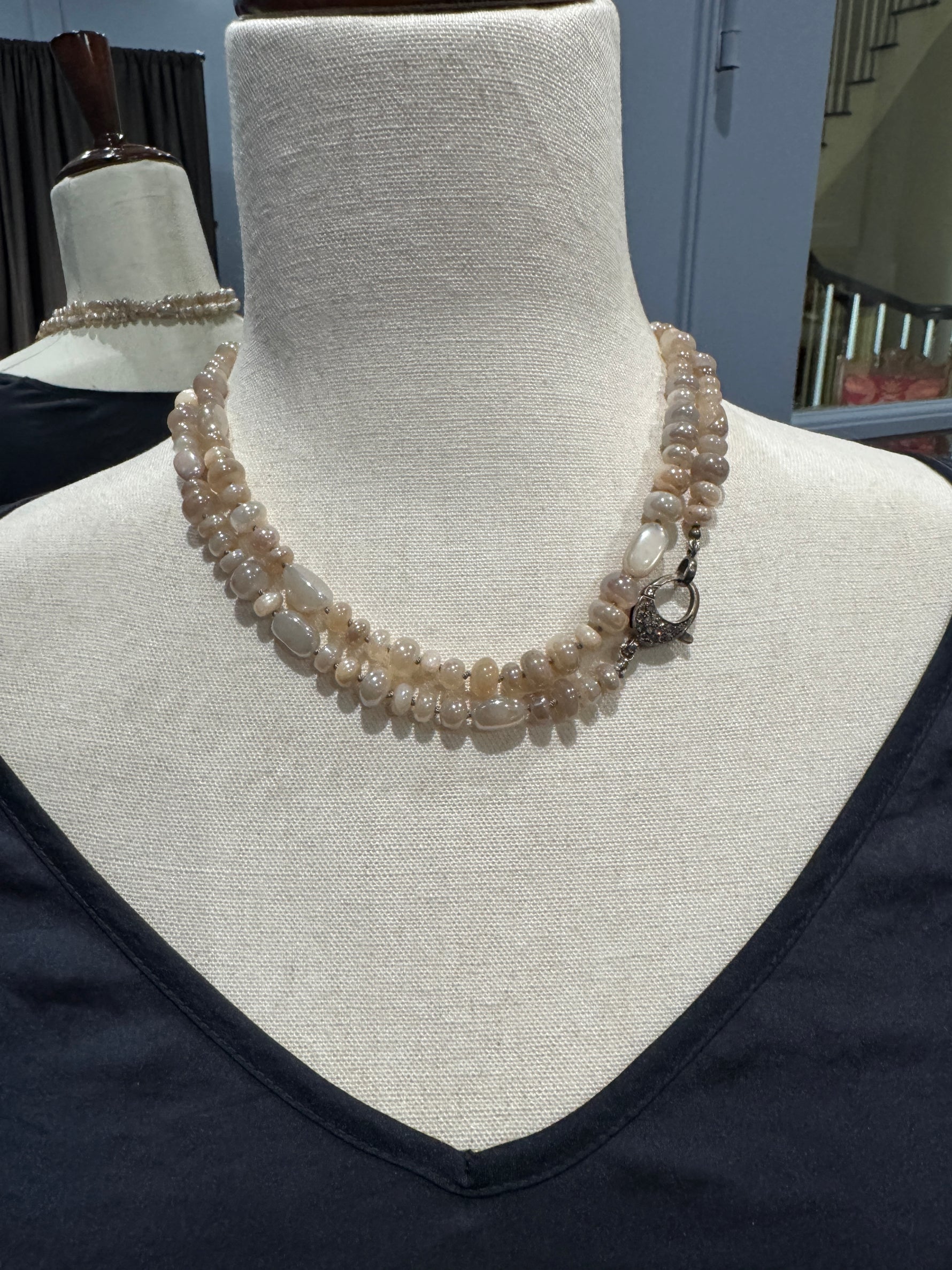 36" Polished Clear Moonstone Necklace | Ulka Rocks