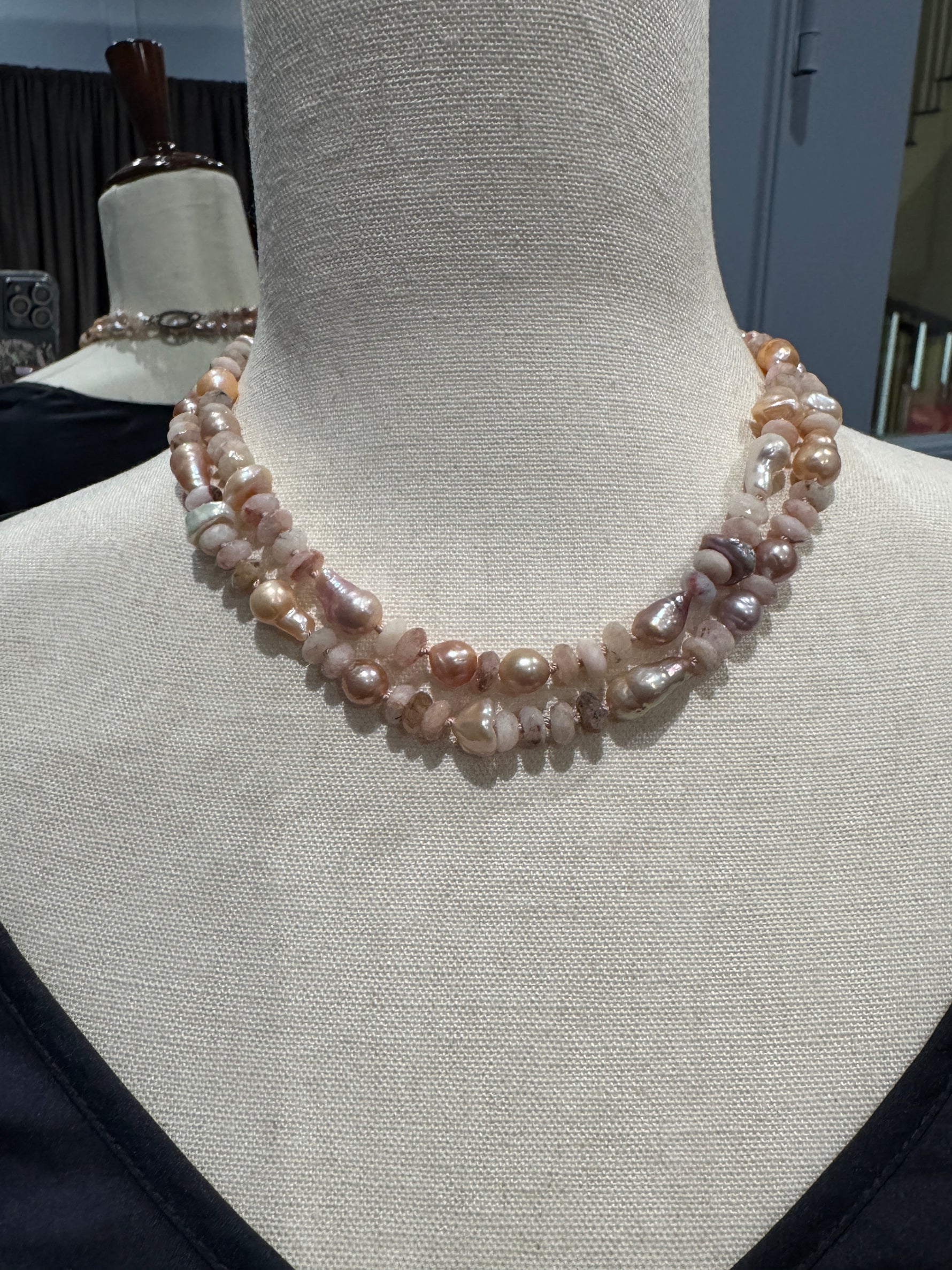 34" Pink Pink Pearl & Gemstone Necklace | Ulka Rocks