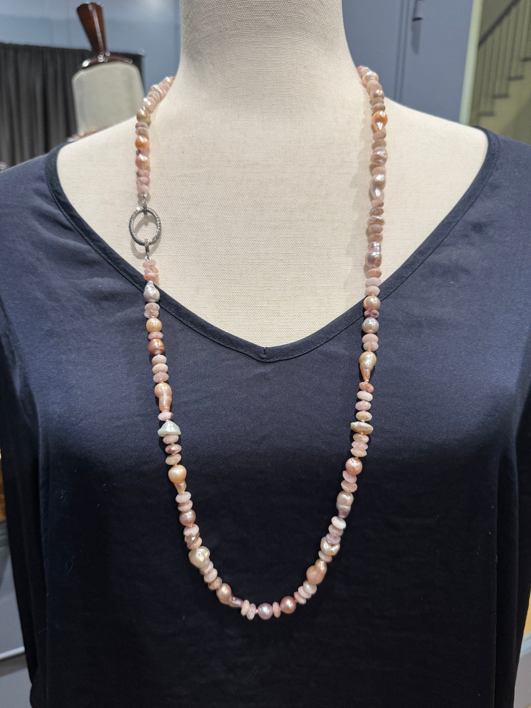 34" Pink Pink Pearl & Gemstone Necklace | Ulka Rocks