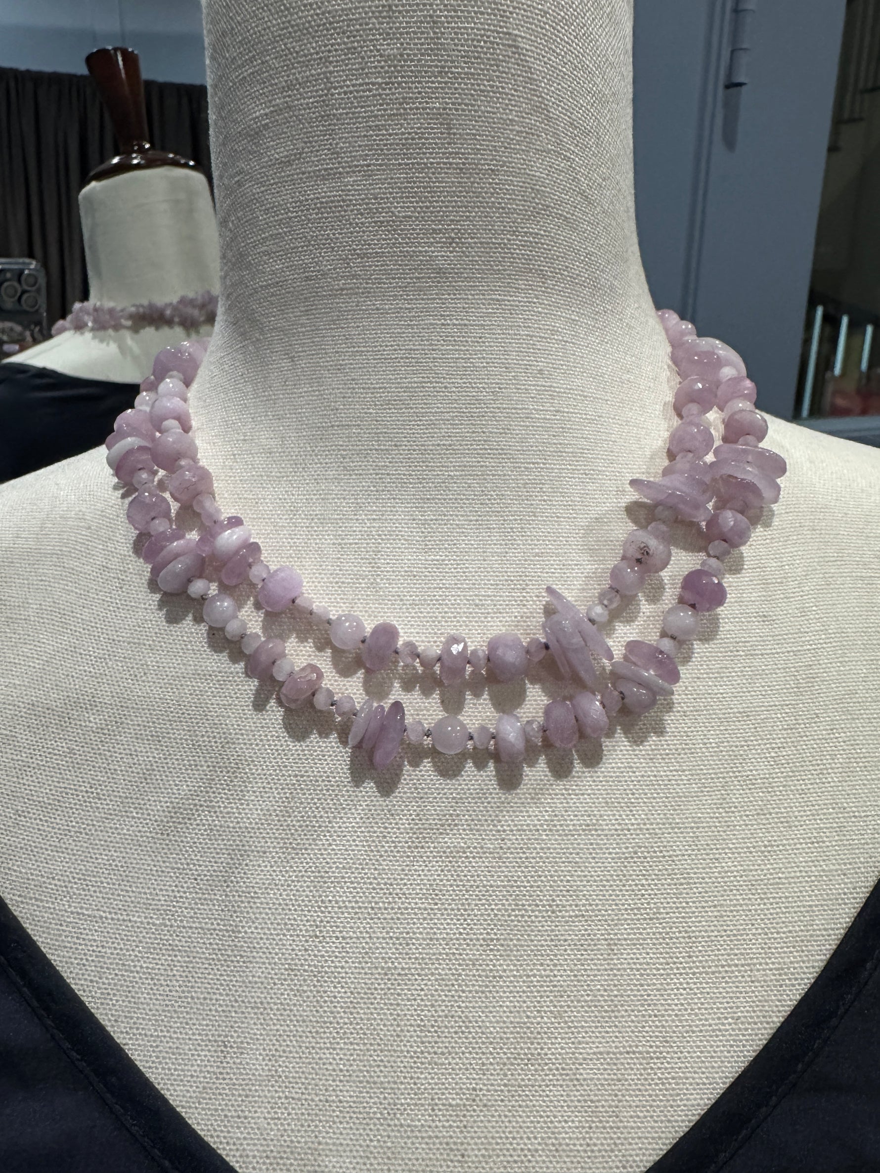 36" Lavender Raw Purple Kunzite with Pavé Diamond Sterling Clasp | Ulka Rocks