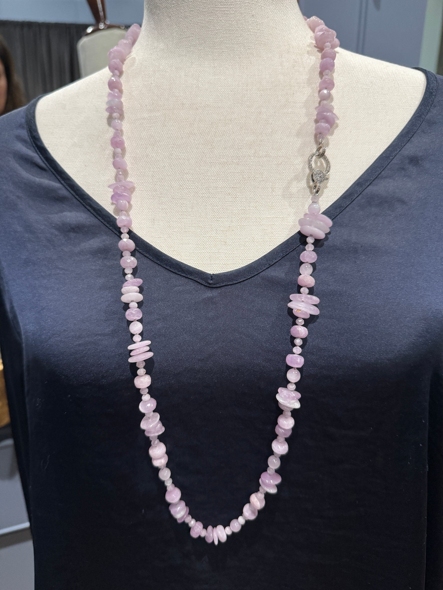 36" Lavender Raw Purple Kunzite with Pavé Diamond Sterling Clasp | Ulka Rocks