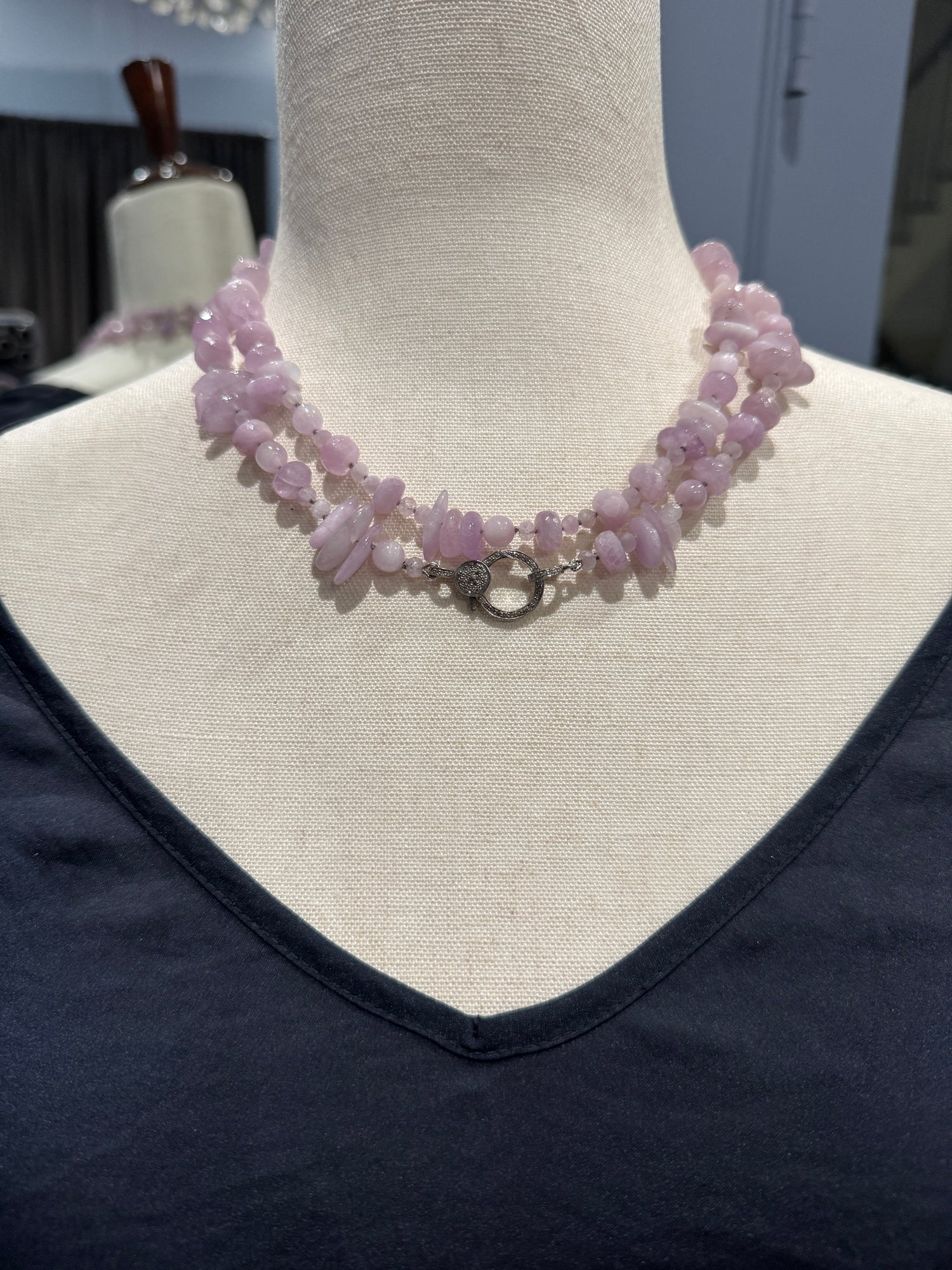 36" Lavender Raw Purple Kunzite with Pavé Diamond Sterling Clasp | Ulka Rocks