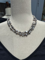 36" Gray Freshwater Gray Pearl Necklace with Pavé Diamond Silver Clasp | Ulka Rocks