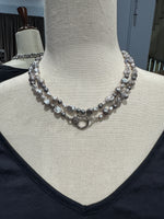 36" Gray Freshwater Gray Pearl Necklace with Pavé Diamond Silver Clasp | Ulka Rocks