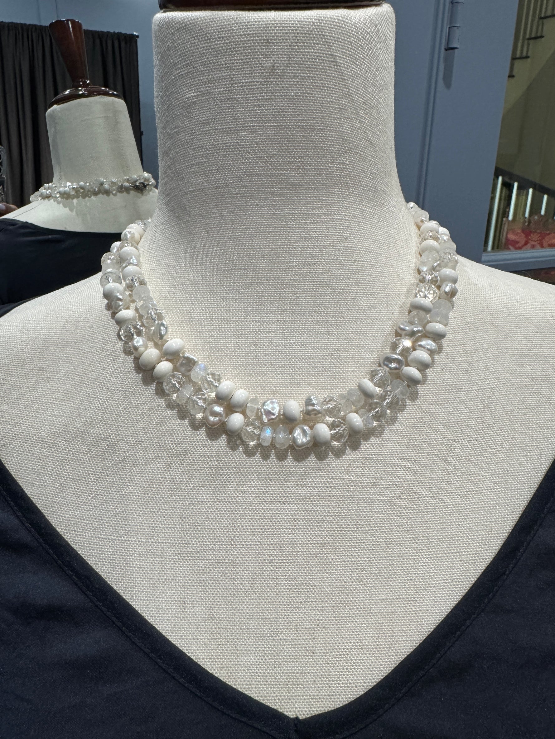 36" Mix of White Gemstones and Pearl Necklace | Ulka Rocks