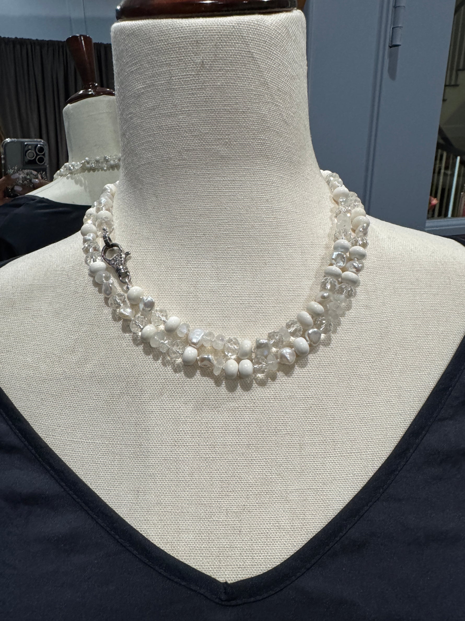 36" Mix of White Gemstones and Pearl Necklace | Ulka Rocks