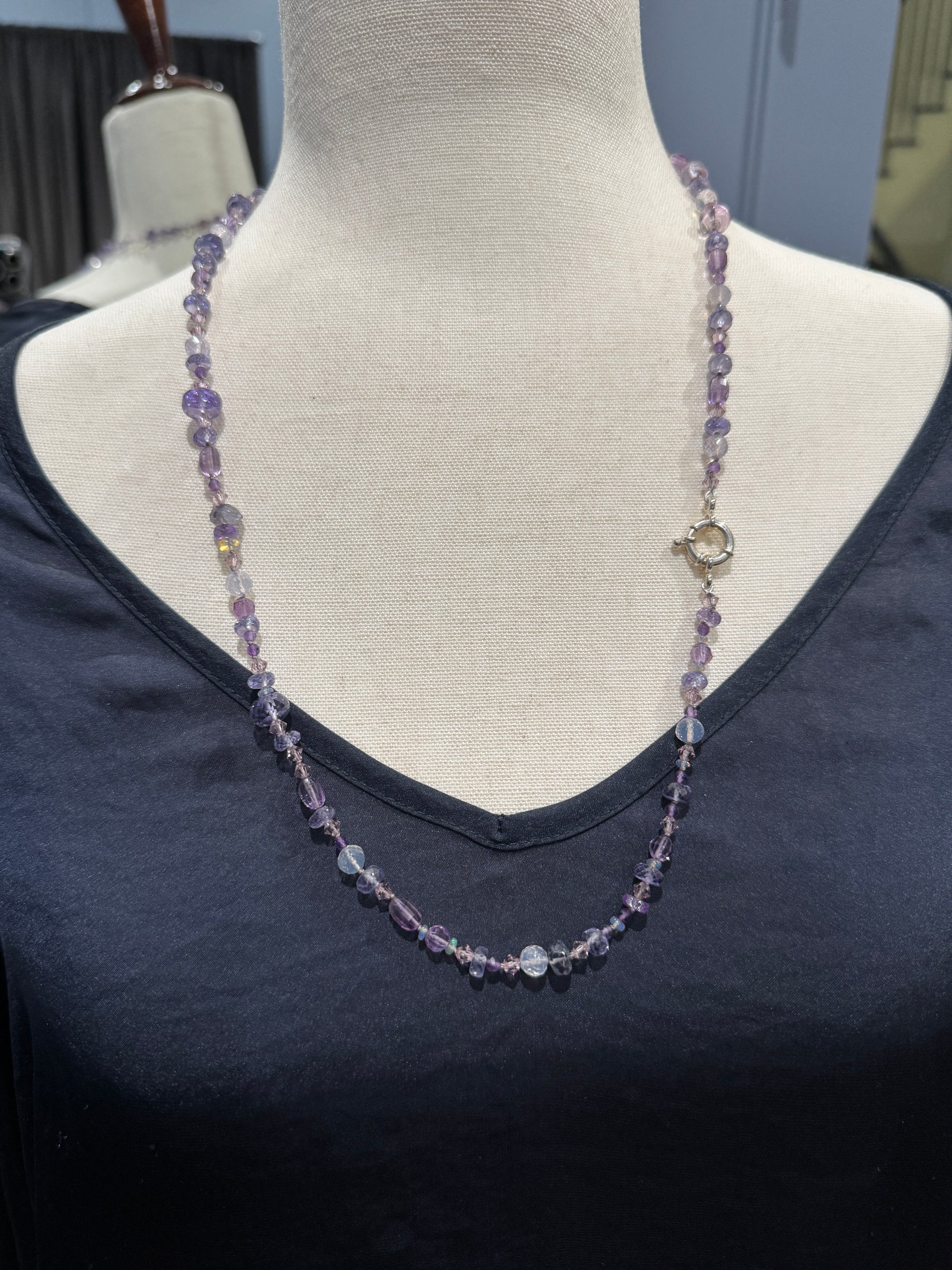 26" Pink & Purple Purple Amethyst with Lavender Chalcedony Necklace | Ulka Rocks