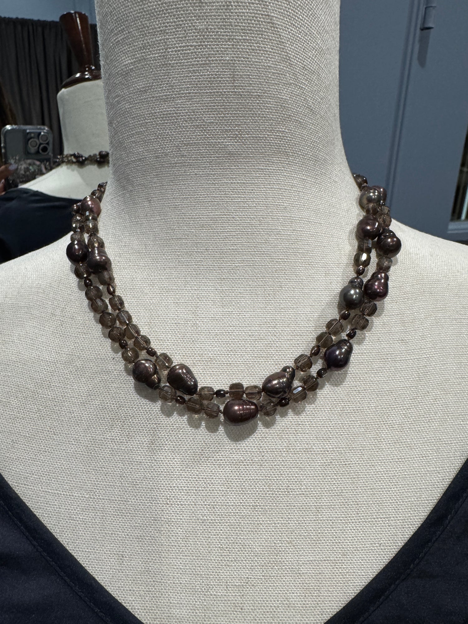 36" Smoky Topaz Brown Pearl Necklace | Ulka Rocks
