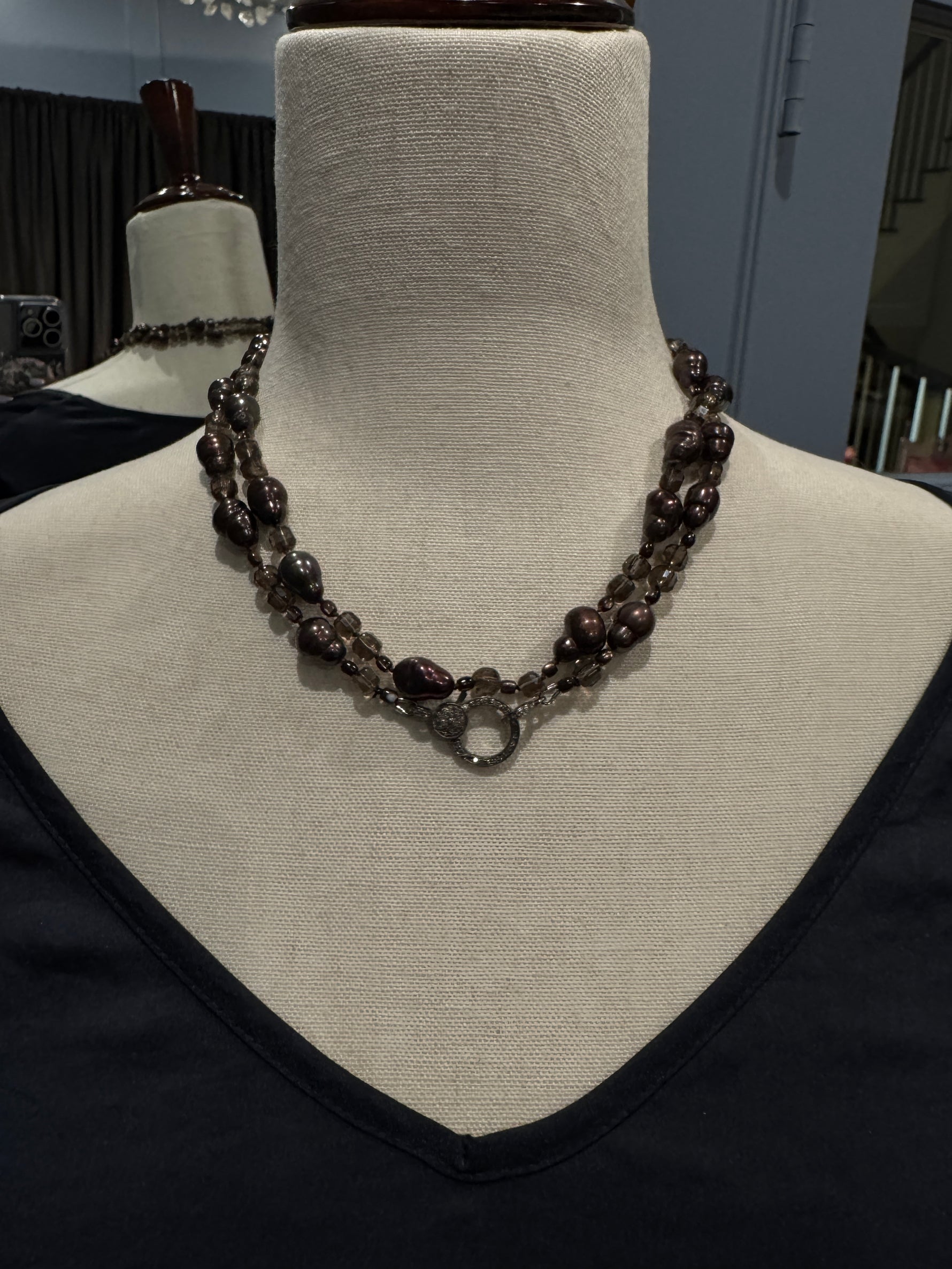 36" Smoky Topaz Brown Pearl Necklace | Ulka Rocks