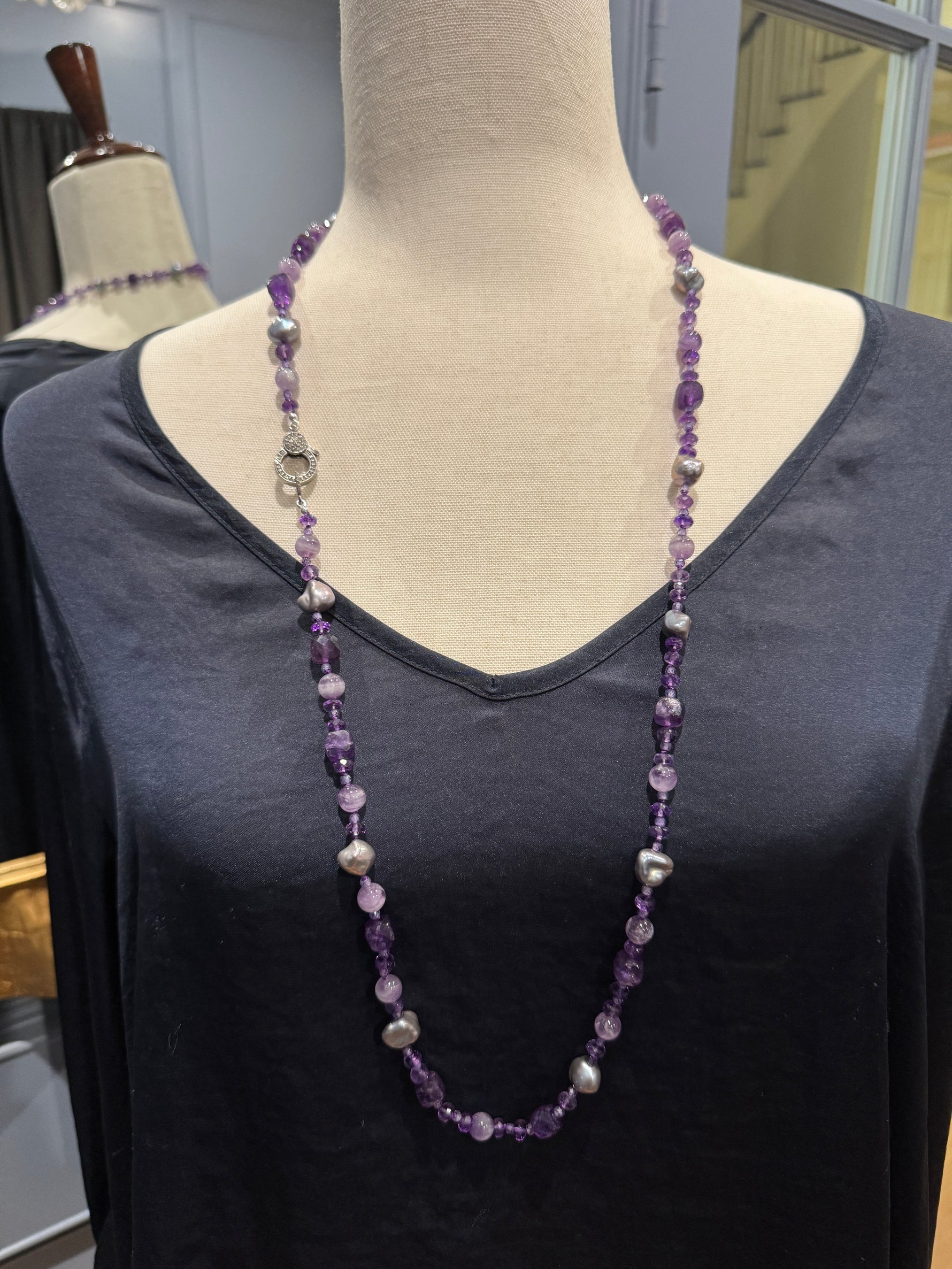 35" Purple Amethyst Lavender Pearl Necklace | Ulka Rocks