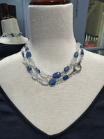 34" Kyanite, Blue Moonstone & Herkimer Necklace with Diamond Pave Silver Enhancer Clasp | Ulka Rocks
